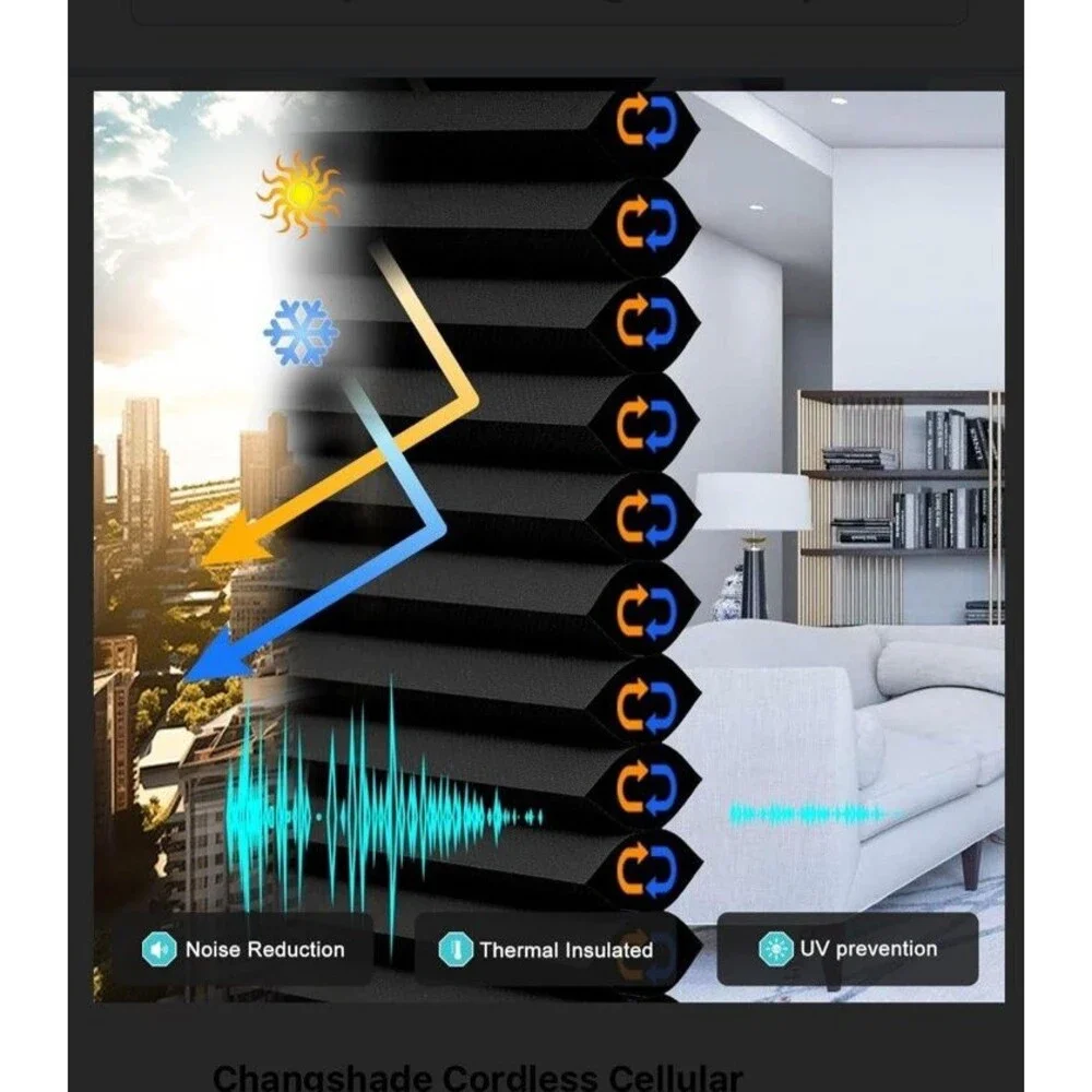 Changshade Cordless Cellular Shades, Light Filtering Honeycomb